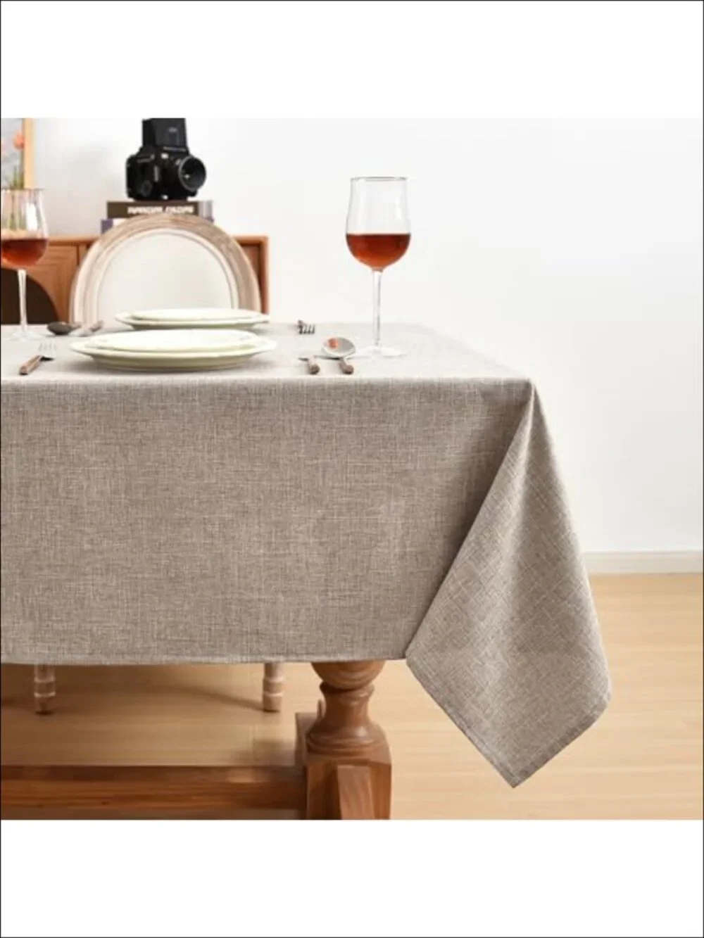 Faux Linen Tablecloths Rectangle 60x84 Inch 2 Pack Wrinkle-Proof Table Covers